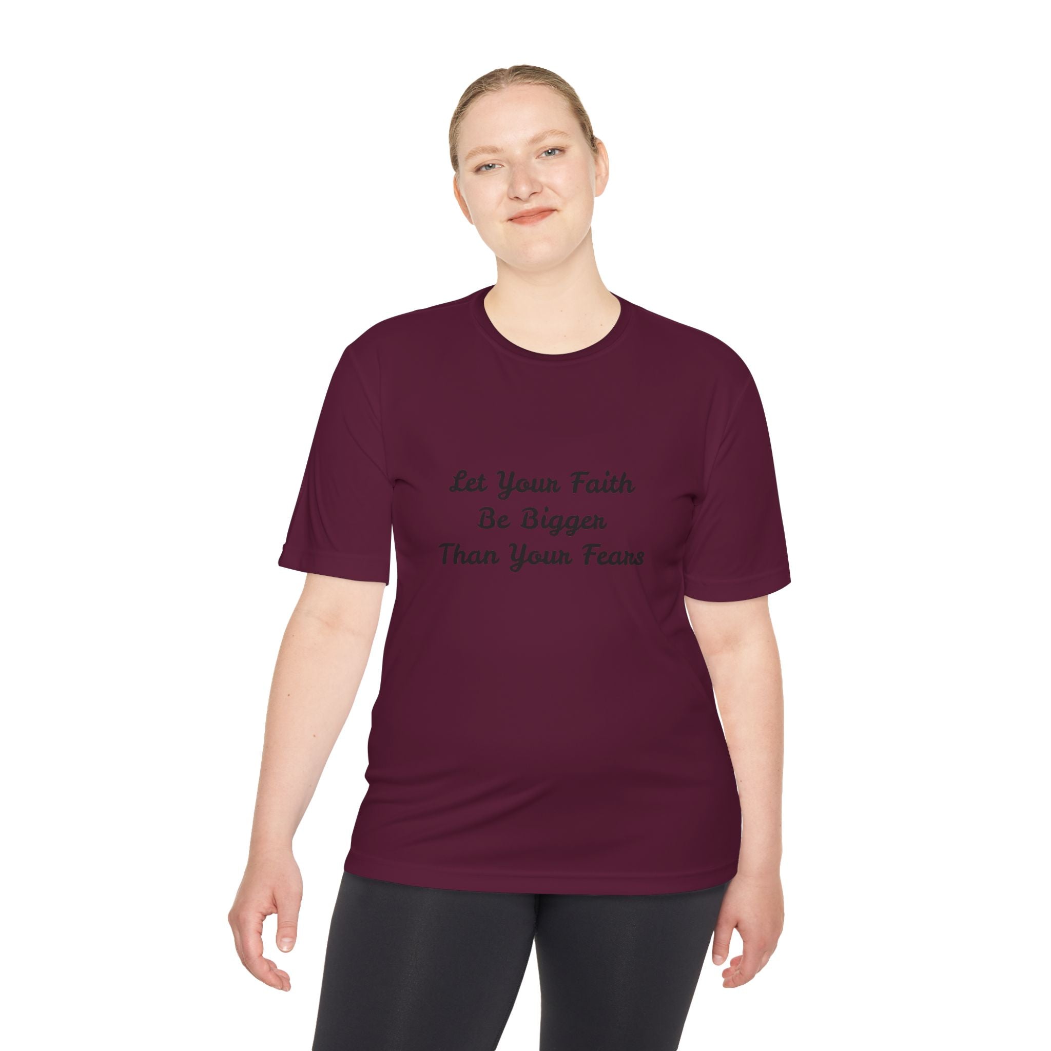 Faith Lotus Moisture-Wicking Tee — "Let Your Faith Be Bigger Than Your Fears"