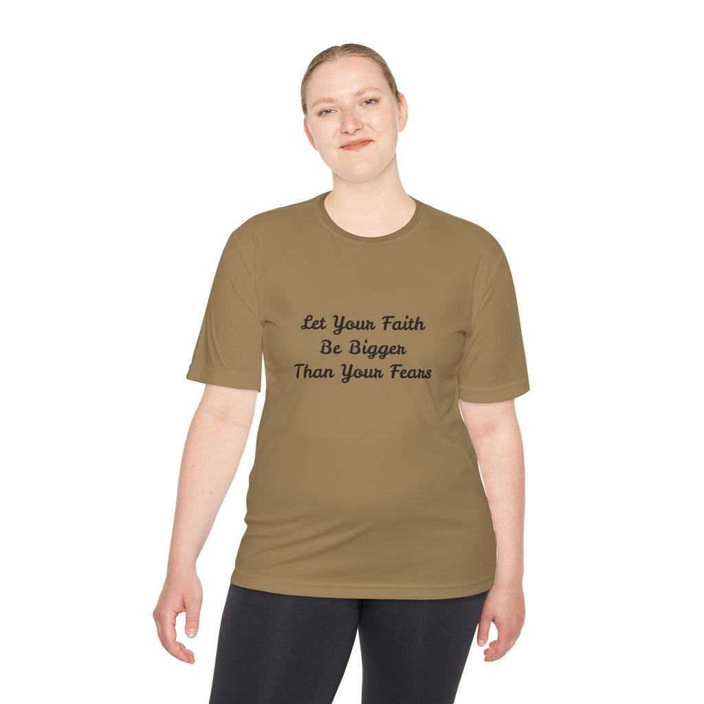 Faith Lotus Moisture-Wicking Tee — "Let Your Faith Be Bigger Than Your Fears"