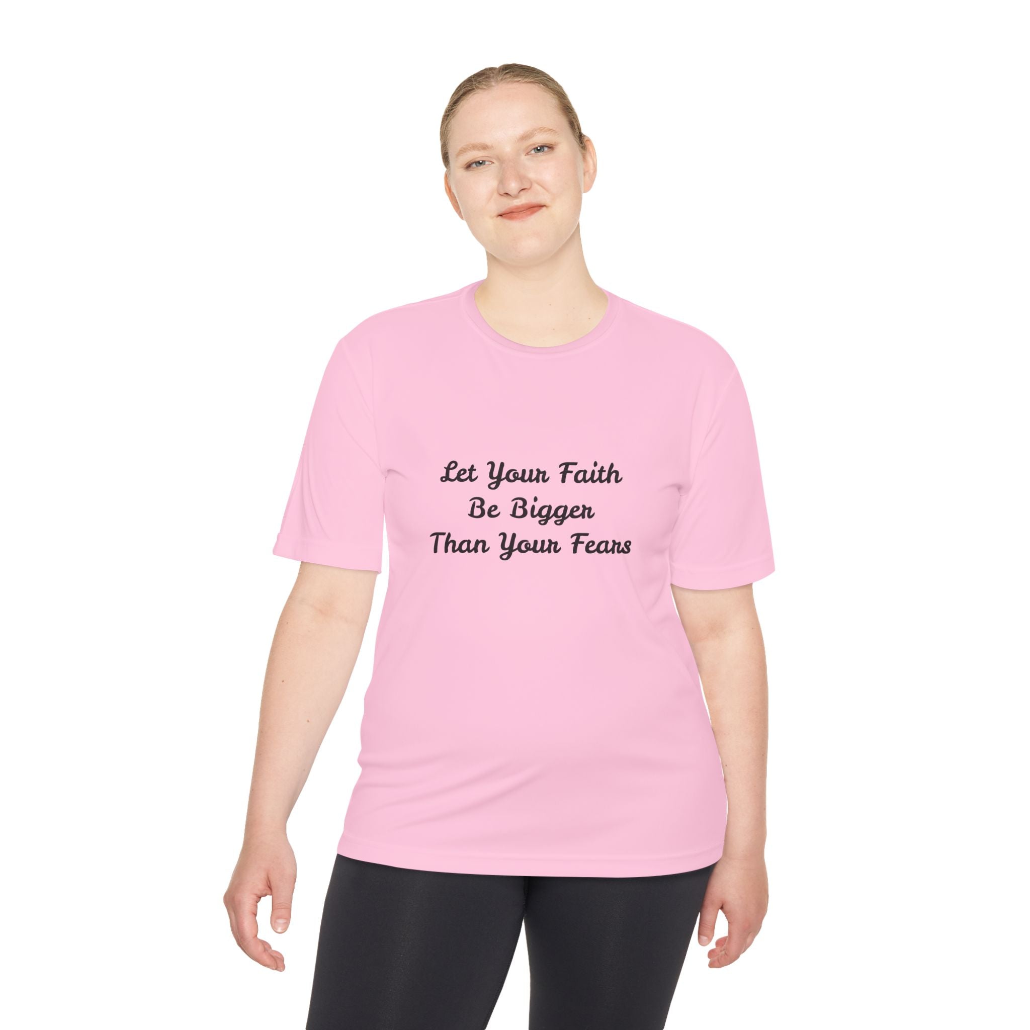 Faith Lotus Moisture-Wicking Tee — "Let Your Faith Be Bigger Than Your Fears"