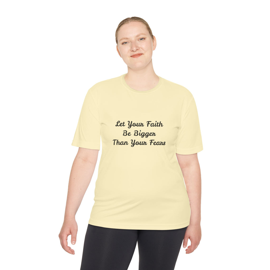Faith Lotus Moisture-Wicking Tee — "Let Your Faith Be Bigger Than Your Fears"